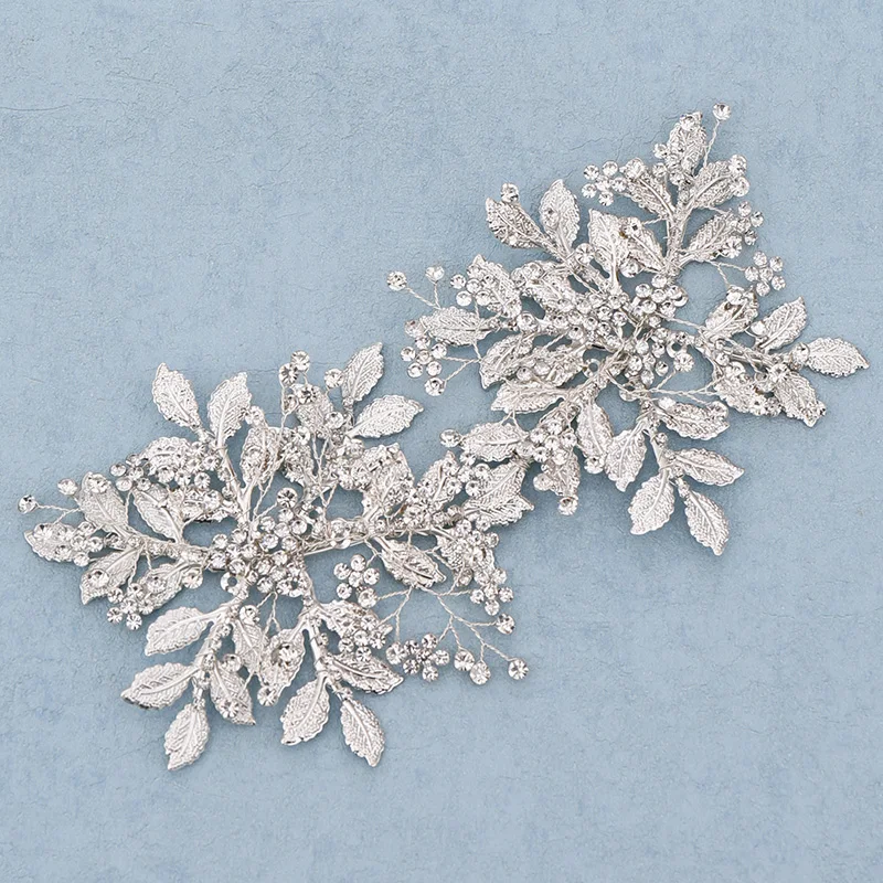 Silver Leaf Rhinestone Flower Bridal Headband Wedding Hair Jewelry Bride Tiara Headband For Women's Accessories Headwear