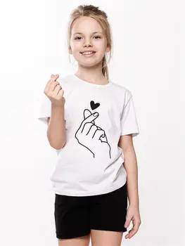 

Hot Heart Print Girl Boys T Shirts Short Sleeve O-neck White Casual Tee Kids Clothes Shirts For Girl KT-2271