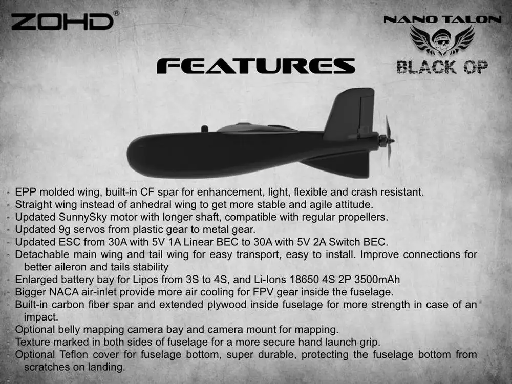 ZOHD Talon Black OP 860 мм размах крыльев AIO v-хвост EPP FPV крыло модель самолёта на радиоуправлении игрушки на открытом воздухе PNP w/FPV готовое ограниченное издание