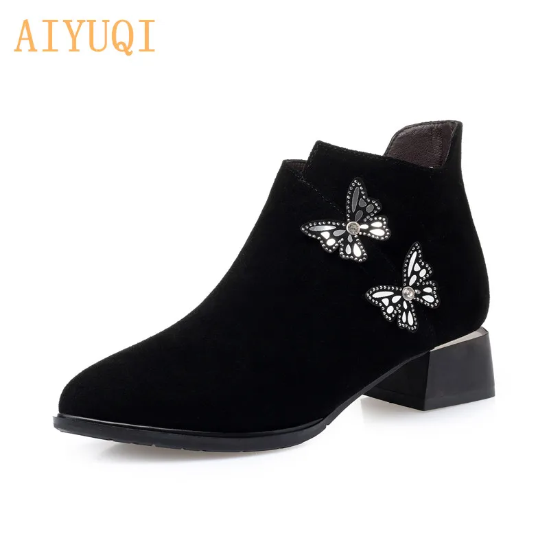 

AIYUQI 2019 New Women Fashion Shoes Pointed Women's Dress Boots Side Zipper Women Martin Boots With Women's Shoes Suede