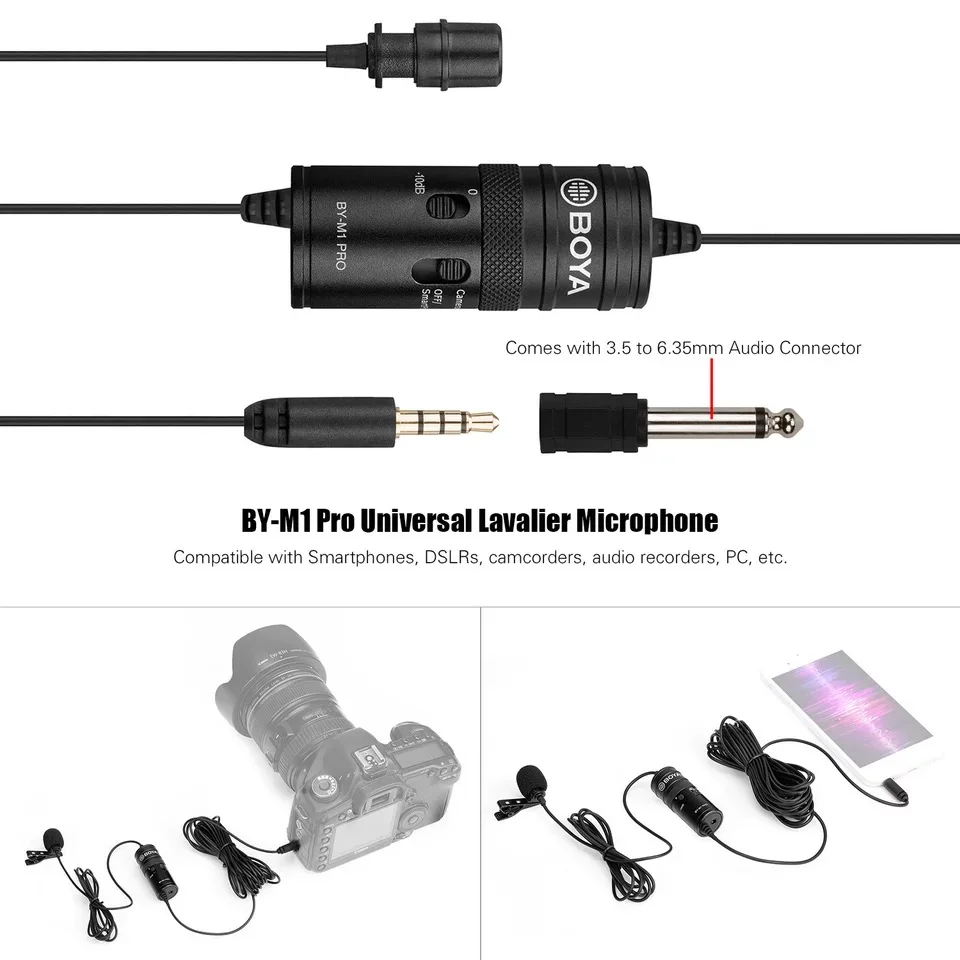 BOYA BY-M1 Pro петличный микрофон-10 дБ переключатель для iPhone Android смартфон Canon Nikon DSLR камера аудио рекордер ПК микрофон