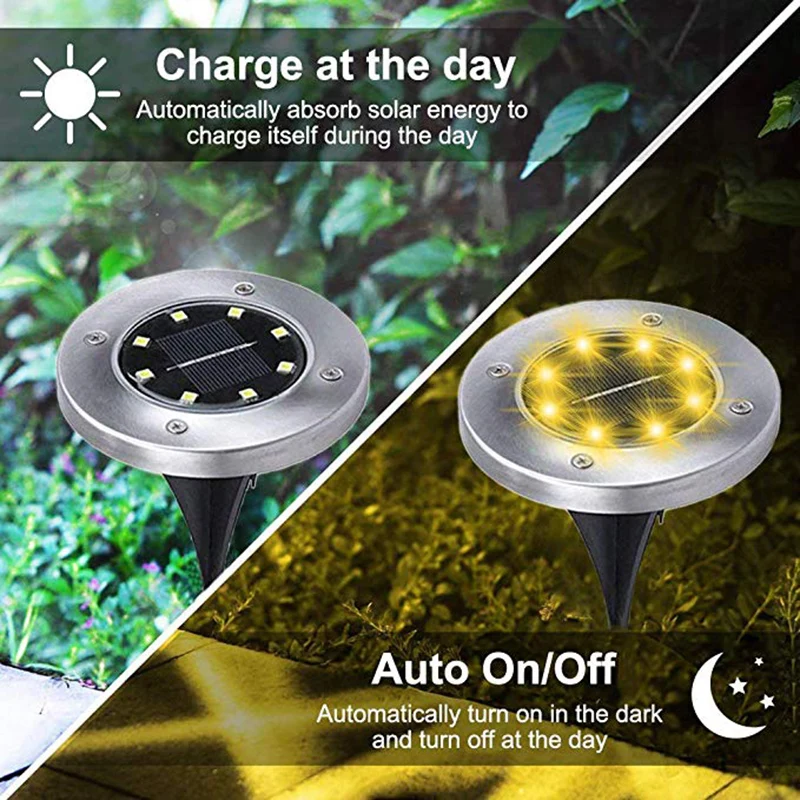 Disk Lights 8 LED Garden Decking Security Street Buried Light Durable IP65 Waterproof Outdoor Home Ground Lamp Path Way Gutter