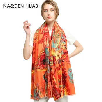 

1PCS Hi-Q ladies wraps Long muffler Solid shalws Muslim hijab Viscose Winter scarf Islamic new bandana Flower printing scarves