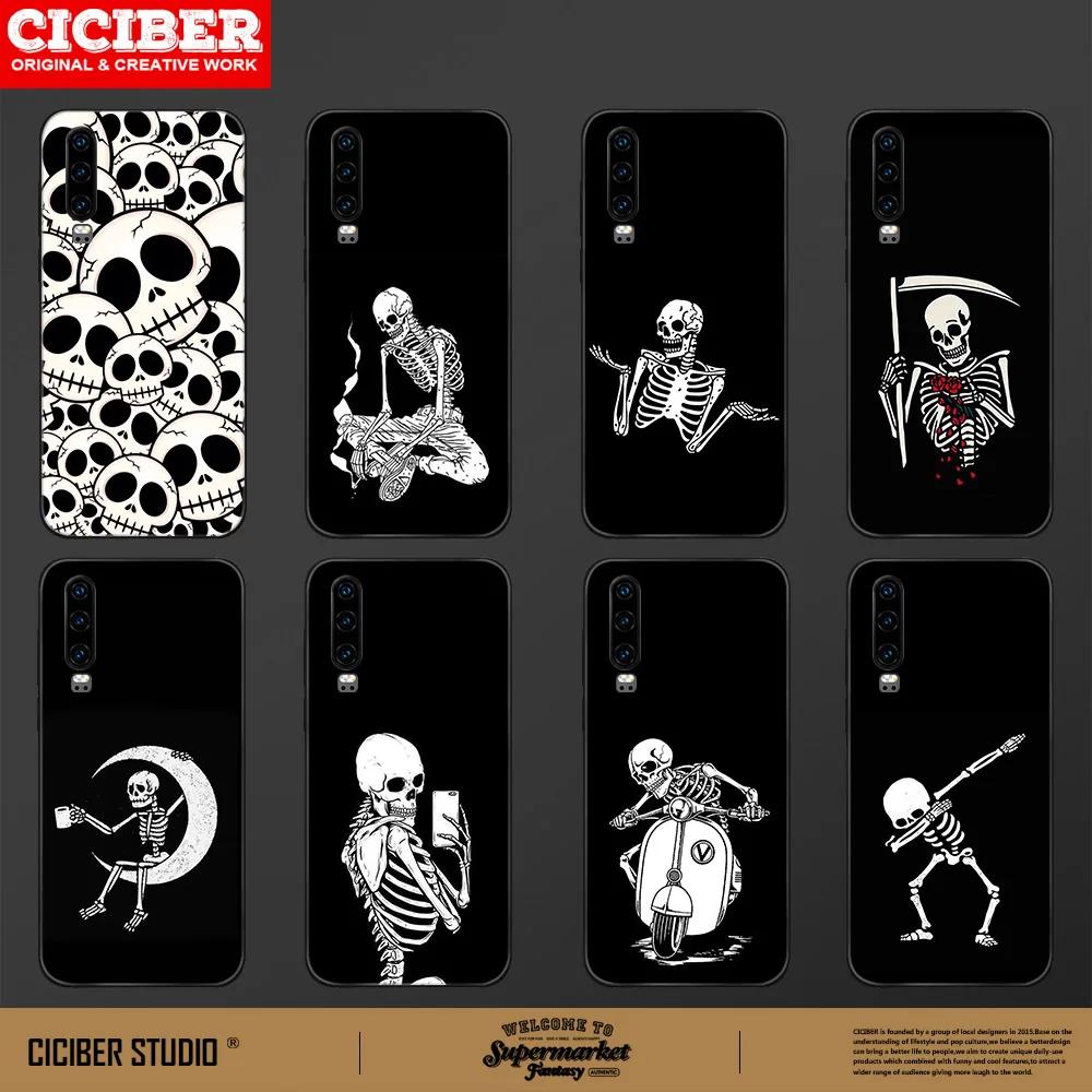 

Funny Skull Case for Huawei P40 P30 P20 Pro Lite Mate 30 40 20 Lite Pro Honor 30 20 10 9X Pro Lite P Smart 2020 TPU Cover Funda