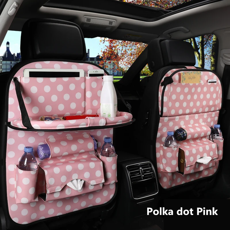 

Car Seat Organizer Seat Back Storage Bag PU Leather Car Backseat Protectors Tissue Box Wave Point Car Interior Accessories