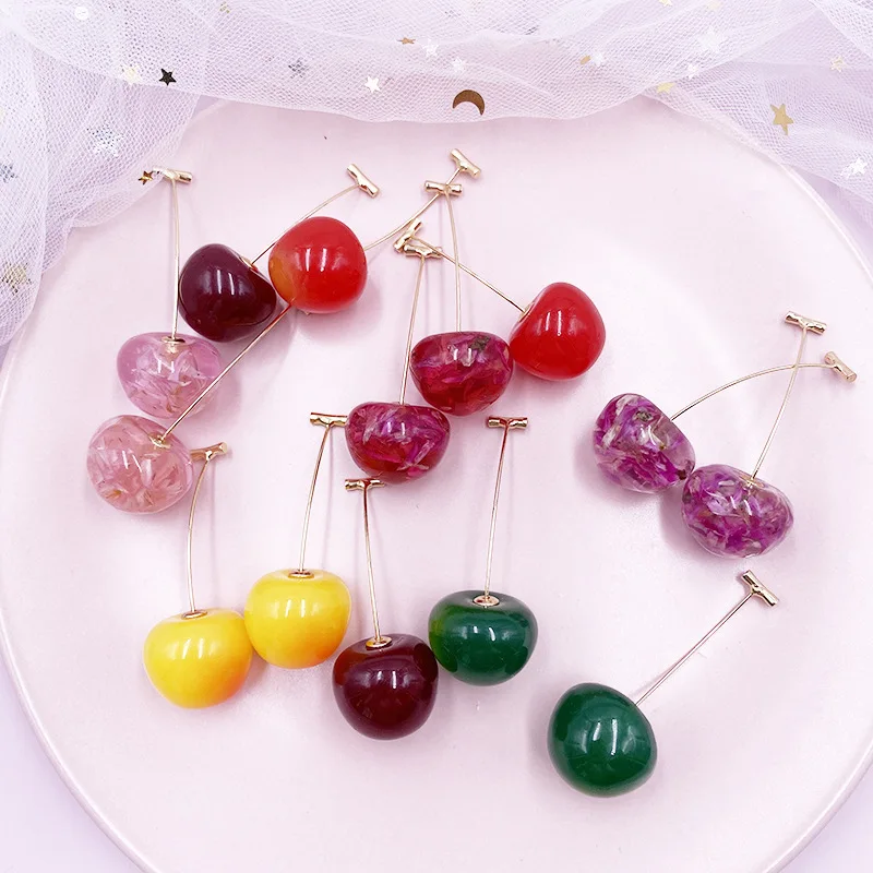 Korean Sweet Cherry Earrings Long statement Earrings for Women Acrylic Resin Colorful Fruit Dangle Earring Red Blue Pink Cherry