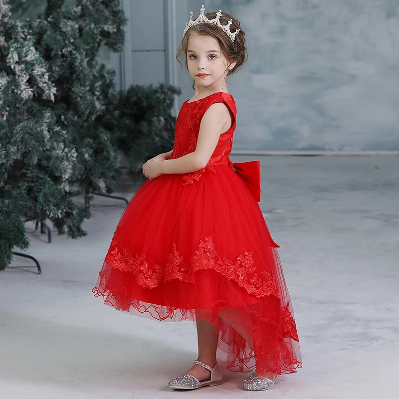 Торжественное Новогоднее платье со шлейфом для девочек кружевные вечерние бальные платья подружек невесты платье для причастия фатиновая одежда для выпускного вечера