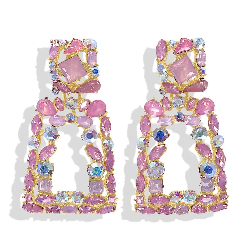 Girlgo Винтаж Кристалл Bling квадратный ZA Висячие серьги для женщин Мода позолоченный металл серьги-подвески, ювелирные изделия оптом
