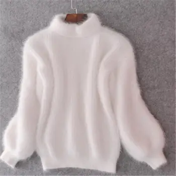 

Fannic Winter New Fashion Thickened Warm Turtleneck Mohair Female Sweater Lantern Sleeve Casual Solid Color Slim Simple Pullover