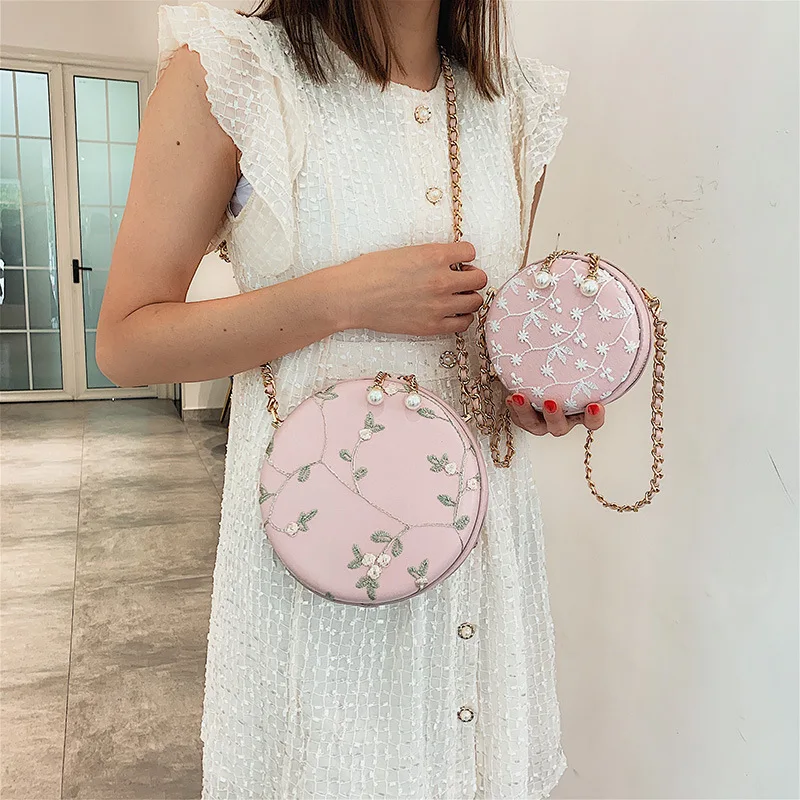 

2019 new messenger bag lace (size) chain shoulder small round bag