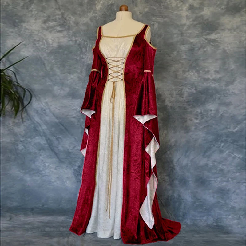 

Women Princess dress Vintage Gothic Medieval Court Gown party Dress Off Shoulder lace-up a line elegant Floor-length dresses