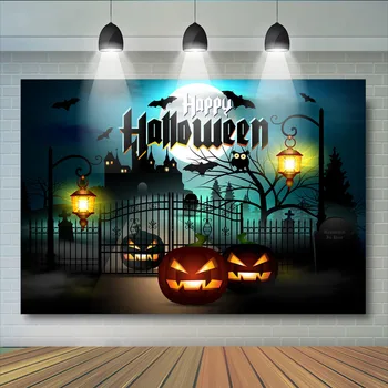 

Halloween Party Photography Background Birthday Party Big Moon Pumpkin Bats Owl Backdrops Horrifying Night Decoration Photocall