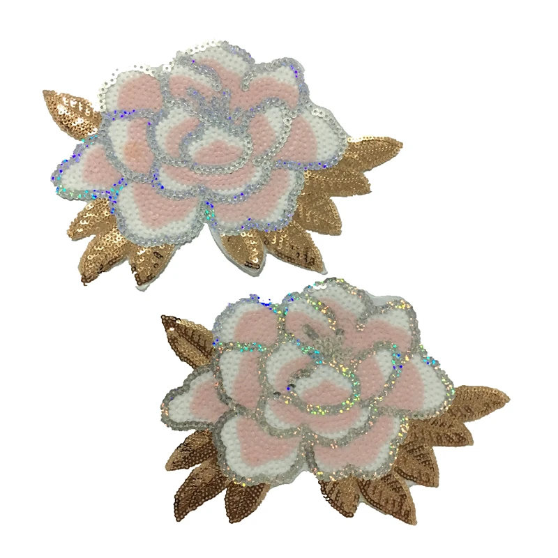 2 шт./лот цветок с блестками Приклеивание утюгом нашивки для одежды розовые