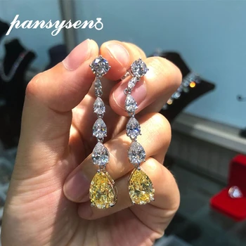 

PANSYSEN Charms 9*13MM Water Drop Citrine Created Moissanite Earings Fashion Jewelry 925 Sterling Silver Wedding Engagement Gift