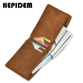 

HEPIDEM RFID High Quality Crazy Horse Genuine Leather Slim Wallet 2020 New Front Pocket Money Dollar Bill Purse for Men 110