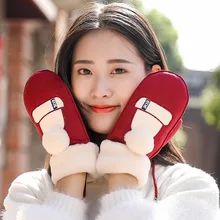 Перчатки женские зимние плюс бархат милые теплые корейские студенческие японские холодные толстые хлопковые плюшевые сумки Висячие шеи Зима