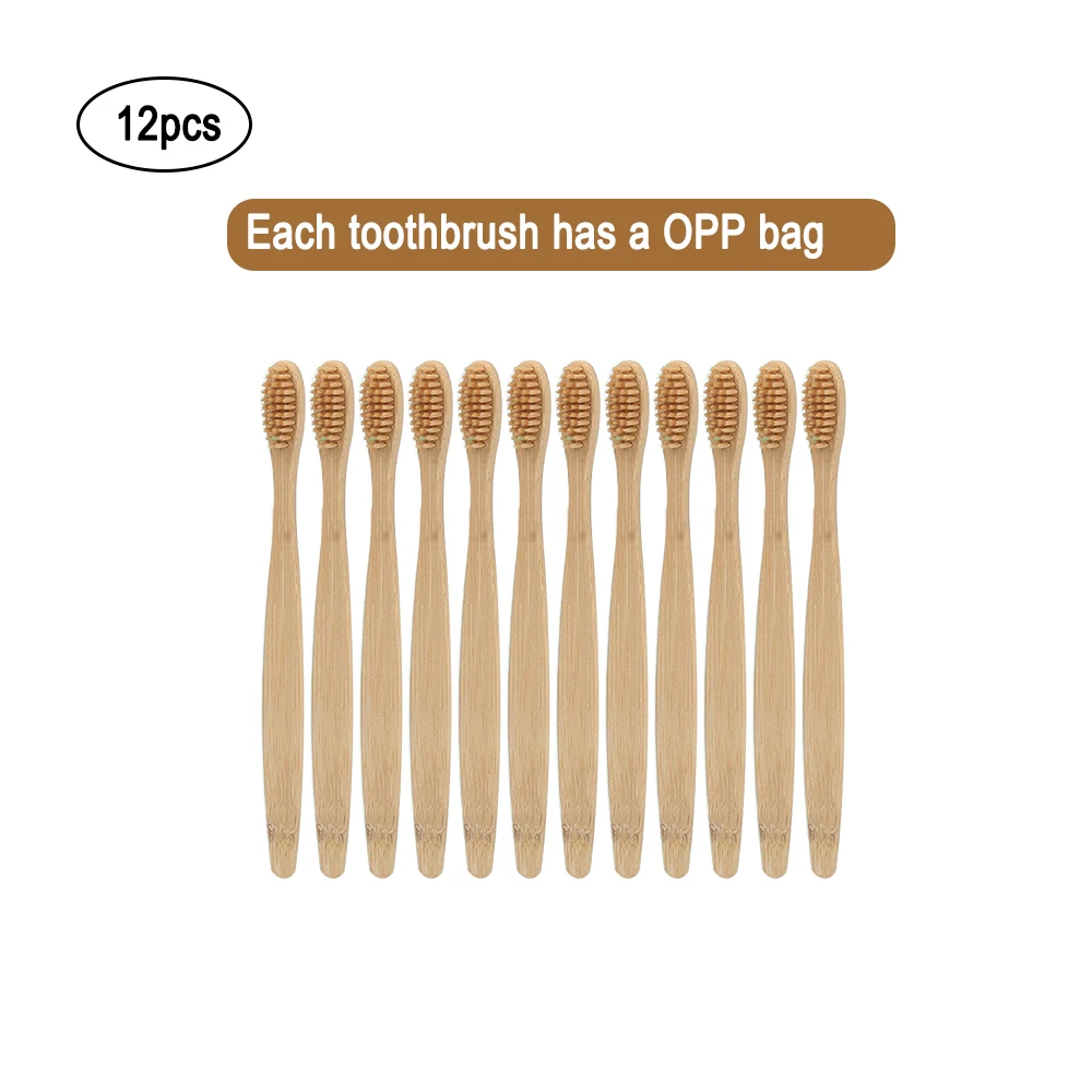 beige 12pcs Natural Bamboo Toothbrush Soft Bristles Capitellum Fiber Toothbrushes for Home Travel Daily Use Eco-Friendly Tooth Brushes - Цвет: beige