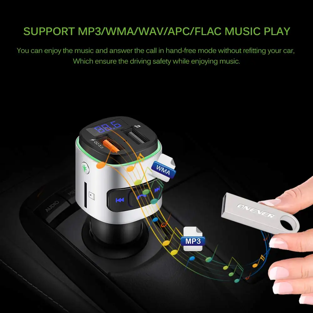 Двойной USB QC3.0 автомобильный адаптер для зарядного устройства MP3-плеер TF U диск Bluetooth FM передатчик 7 цветов атмосферная лампа