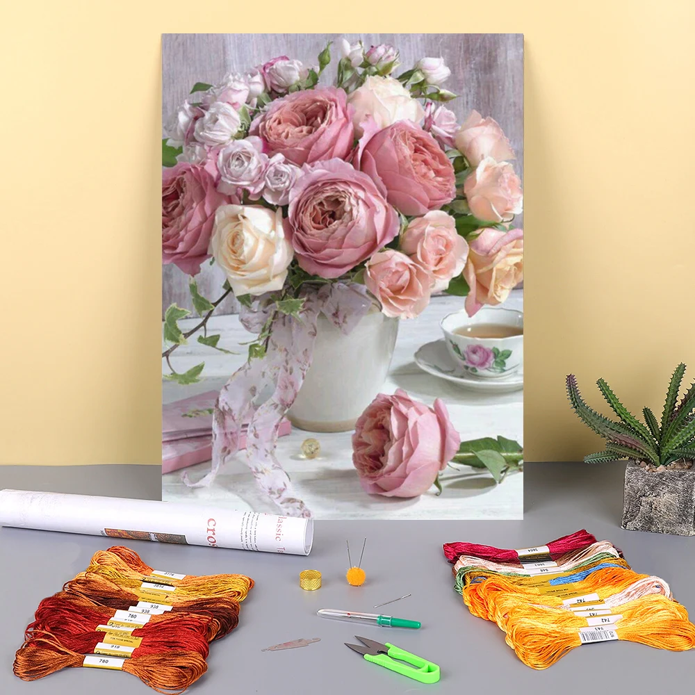 Meian Flower Rose DIY 11CT Cross Stitch Kits