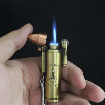 Flint Jet Torch Compact Lighter Retro Bullet Key Chain Turbo Butane Cigar Lighter Metal Gas Cigarette Windproof Pocket Lighter classic retro style windproof zinc alloy butane jet lighter golden