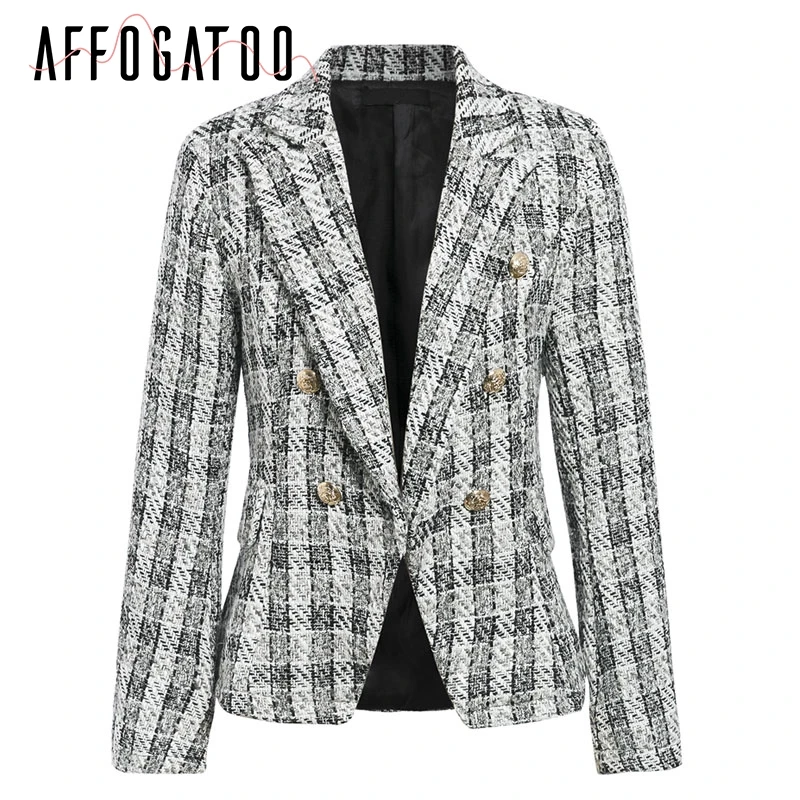 only blazer Afogaoo элегантный офисный женский Двухсекционный клетчатый твидовый женский Блейзер костюм повседневные Костюмы Женский блейзер наборы Роскошный Блейзер костюмы с юбкой - Цвет: only blazer
