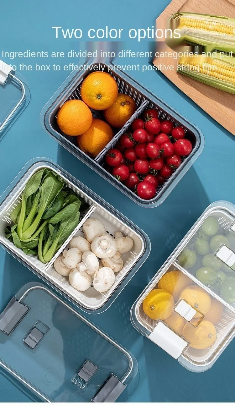New Refrigerator Fresh Box Creative Drain Fruit And Vegetable Storage Box Double Sealed Kitchen Drain Basket