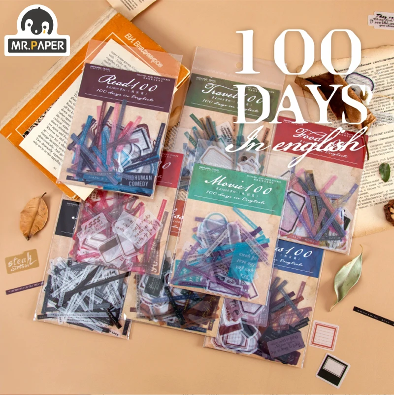 Mr.paper 8 Designs 100pcs/lot English Days Travel DIY Scrapbooking Material Litmus Paper Pack Retro LOMO Card | Канцтовары для