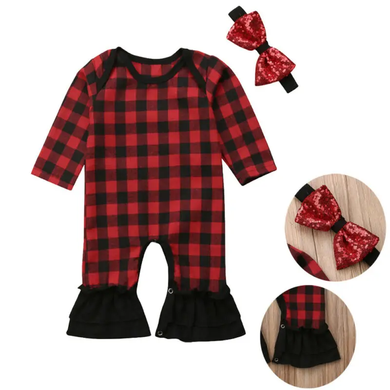 buffalo plaid romper baby girl