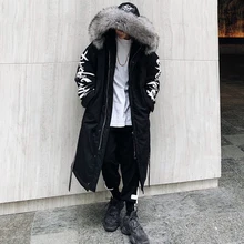 Модное длинное пальто в стиле хип-хоп с меховым воротником куртка из хлопка одежда с капюшоном уличная одежда теплая плотная верхняя одежда