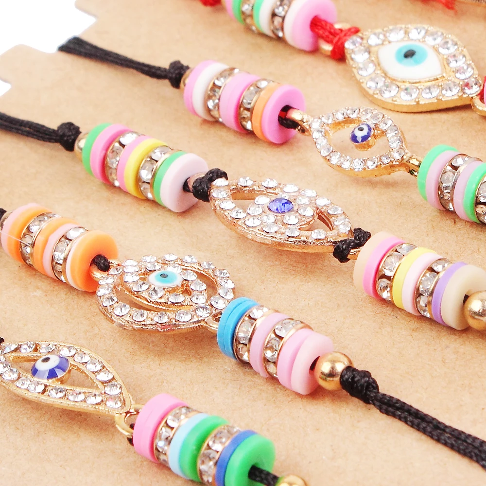 12pcs/set Handmade Braide Adjustable Bracelets&Bangle Crystal Eye Palm Beads Charms Bracelet Fashion Wristband Jewelry for Women|Браслеты с