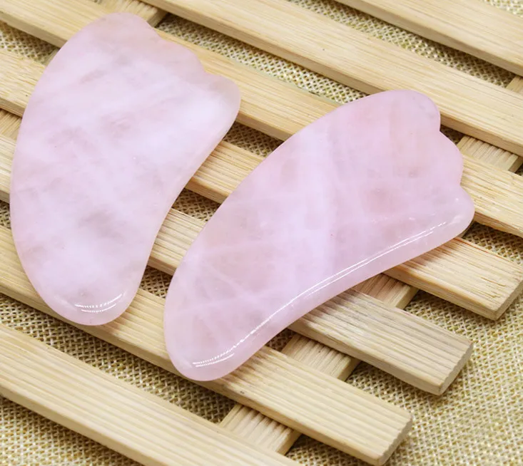 Розовый кварц Нефритовая доска гуаша натуральный камень скребок китайский гуаша инструменты для лица шеи спины тела акупунктурная терапия давления - Цвет: little pink Jade