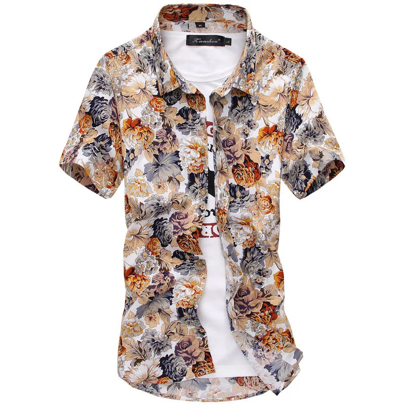 

7 Styles High Quality Slim Fit Summer Mens Short Sleeve Casual Shirt Flower Print Floral Male Blouse
