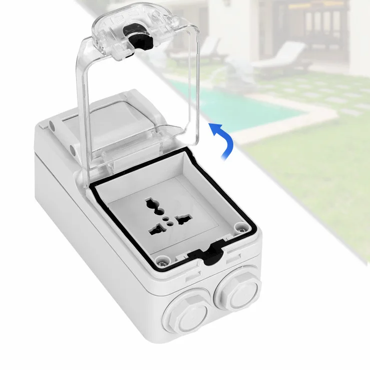 P56 Waterproof Socket Weatherproof Switch Light Outdoor Wall Power Socket Standard Electrical