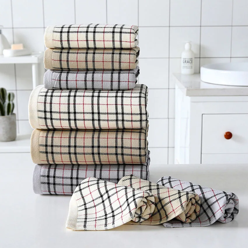 

Soft Plaid Towel Set 100% Cotton Beauty Face Spa Bath Towels For Adults Kids Shower Hand Sports Towels Home Square Scarf Hotel