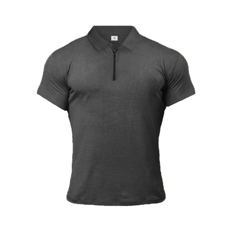 Muscleguys, Мужская модная рубашка поло, повседневная, модная, однотонная, короткий рукав, высокое качество, тонкая рубашка-поло, мужская, для фитнеса, поло, homme - Цвет: Темно-серый