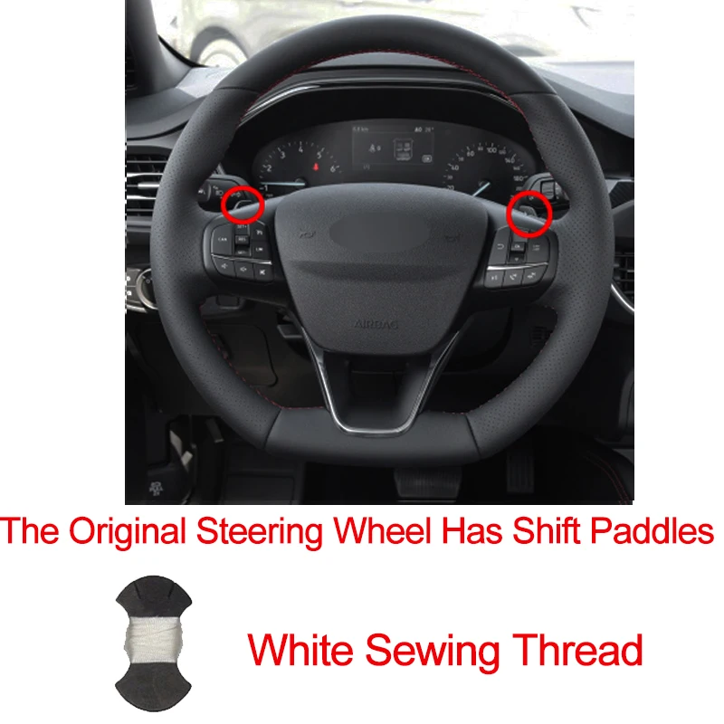 Hand Sewing Car Steering Wheel Cover For Ford Focus ST-Line Focus ST- Braid on the Steering wheel Volant - Название цвета: Shift paddle white