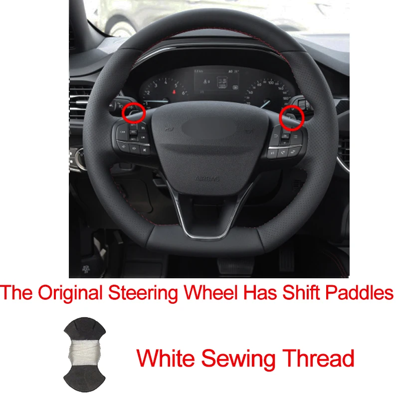 Shift paddle white Hand Sewing Car Steering Wheel Cover For Ford Focus ST-Line Focus ST- Braid on the Steering wheel Volant - Название цвета: Shift paddle white