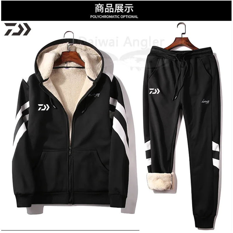 Ternos de Pesca com Capuz Jaqueta de Pesca Calças dos Homens Roupas de Pesca Roupas de Pelúcia Daiwa Inverno Listrado Térmica Engrossar Roupas Esportivas 10 Daiwa ternos de pesca com capuz jaqueta
