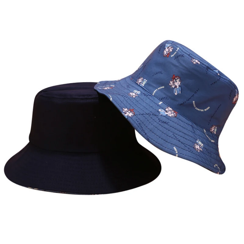 Cotton Double Sided Wear Print Bucket Hat Fisherman Hat Outdoor Travel Hat Sun Cap Hats For Women's Casual Beach Sun Hat