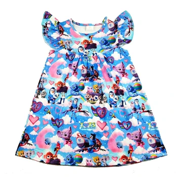 

2020 New Arrivals Valentine's Day Girls Dress Pink Heart And Animals Printed Baby Girls Spring/summer Clothes Flutter Milksilk