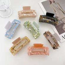 

10cm Acetic Acid Plate Two-Color Splicing Large Square Hollow Back Of The Head Shark Clip Retangle Hair Accessories