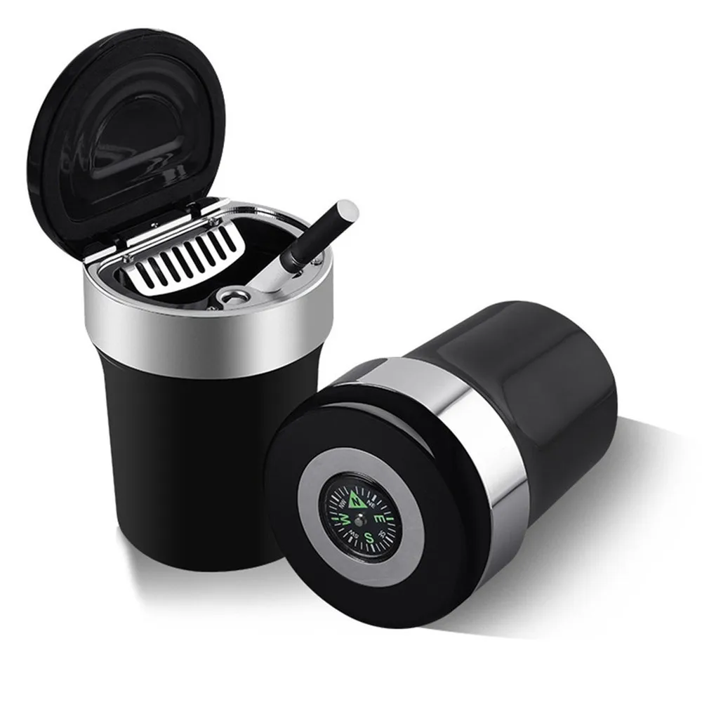 

Car Interior Accessories Stainless Steel Compass Ashtray Holder With Led Multifunctional Auto Supplies