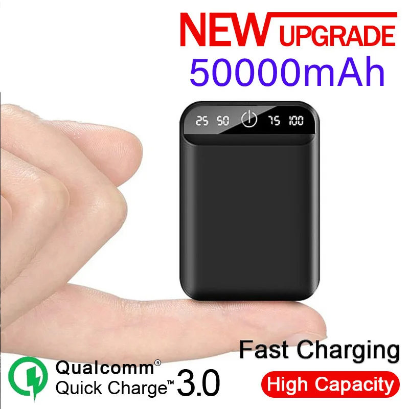 Banco de energía móvil de 50000mAh, Cargador rápido para teléfono móvil, pantalla digital, carga USB, paquete de batería externa para Android