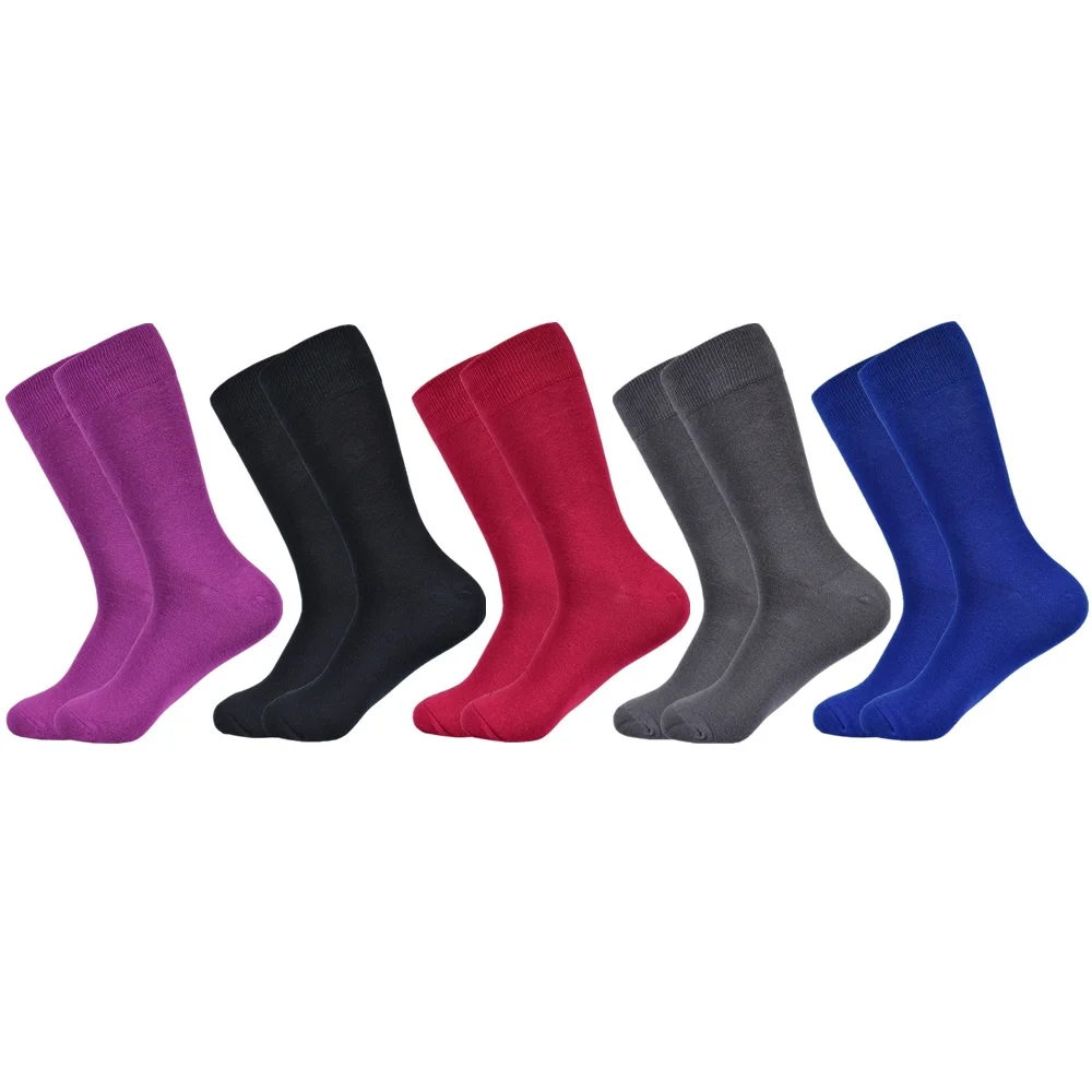 Мужские носки, новинка, одноцветные хлопковые носки, черные, синие, красные, фиолетовые, желтые, зеленые носки, цветные, Полноразмерные, Классические мужские носки - Цвет: 5 pairs socks-A1