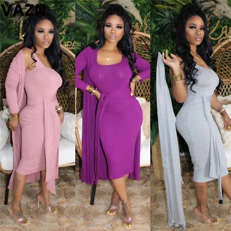 Vazn Office Lady 2020 Summer Sexy Lady 4 Colors Solid 2-piece Long Set ...