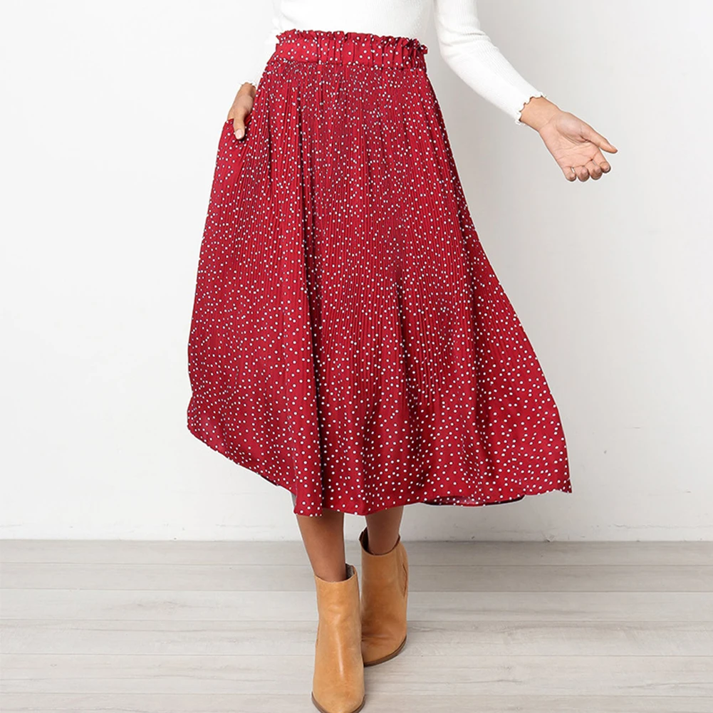 В Горошек плиссированная винтажная полиэфирная эластичная Женская юбка с карманами офисные мягкие пышные Повседневные Вечерние Юбки миди
