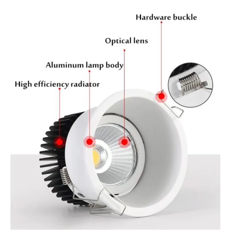 6PCS Dimmable 좁은 테두리 내장 된 눈부심 방지 COB 천장 Recessed Downlight 7W 9W 12W 15W 18W 20W 호텔 빌라 조명