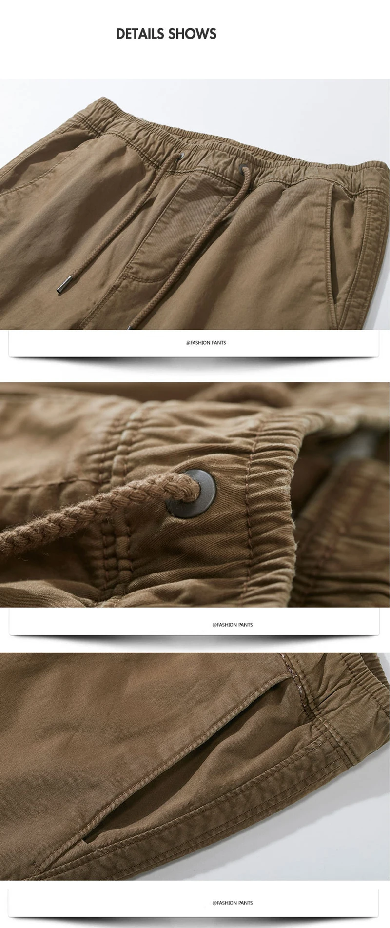 Mens Casual Pants Pure Cotton Solid-color Drawstring Elastic Waist Trousers Windproof Soft Fashion Mens Pant Autumn Winter