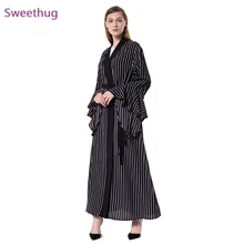 

New 2021 S-3XL Dubai abaya islamic clothing long muslim stripe kaftan hijab dress for arab women tunics caftan marocain