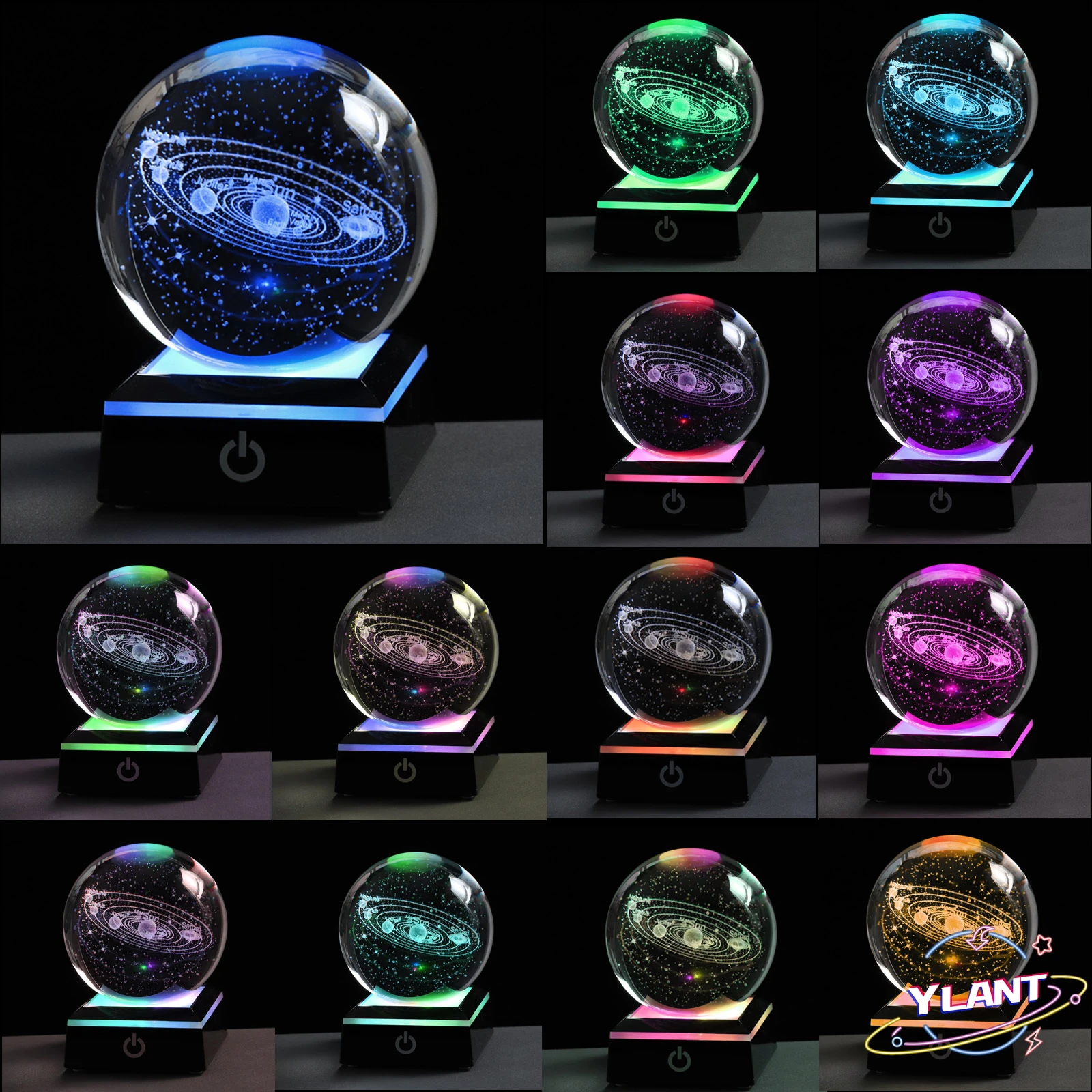 New 80mm K9 Crystal Solar System Planet Globe 3D Laser Engraved Sun System  Ball with Touch Switch LED Light Base Astronomy Gifts|Decorative Balls| -  AliExpress